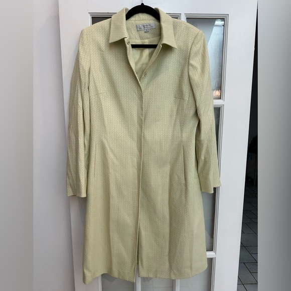 Tahari Trench Coat Womens Cream Argyle Print Single Breasted Snap Size 12 Large - Picture 1 of 16